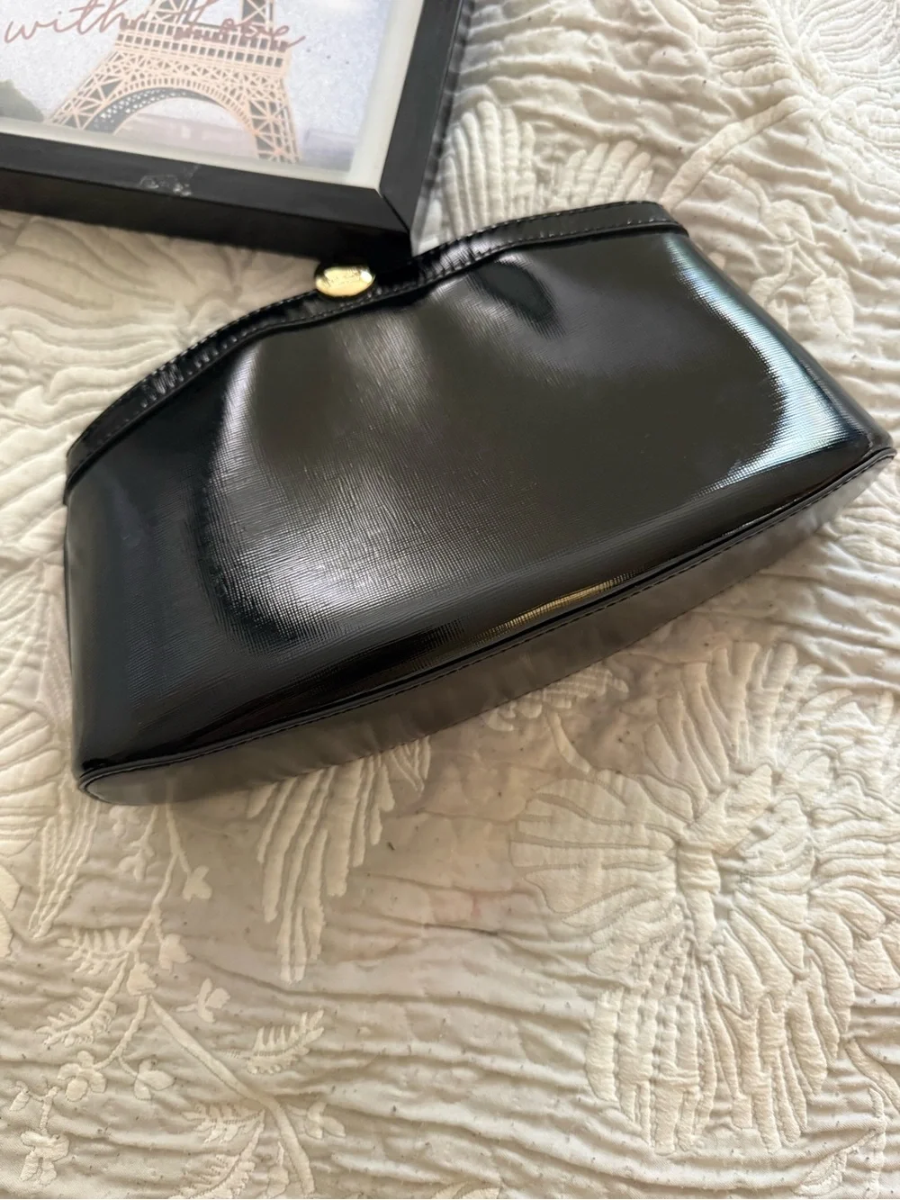 Ted Baker Black Patent Leather Tote with Gold Logo Disc
